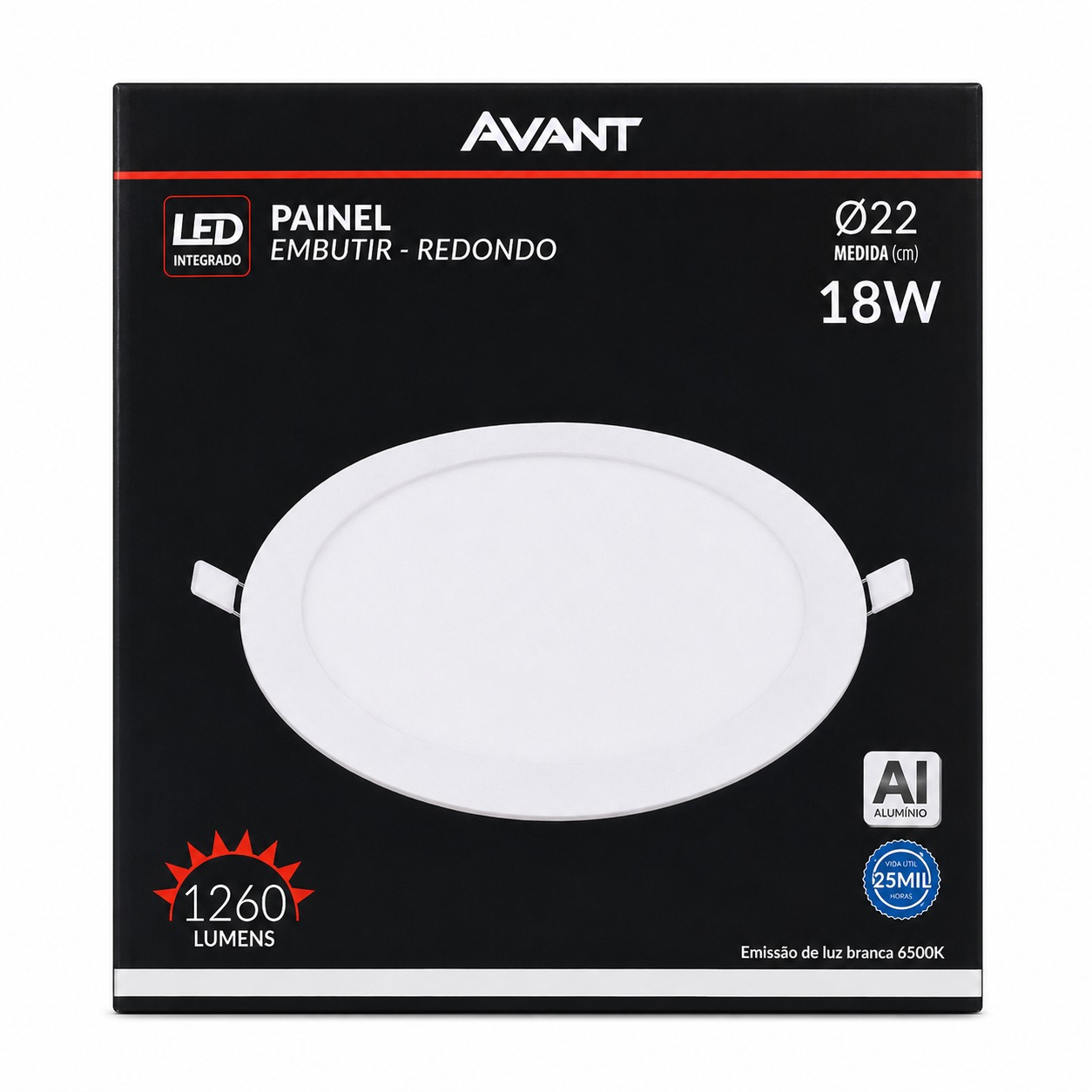 Painel LED de Embutir Redondo Avant 18W