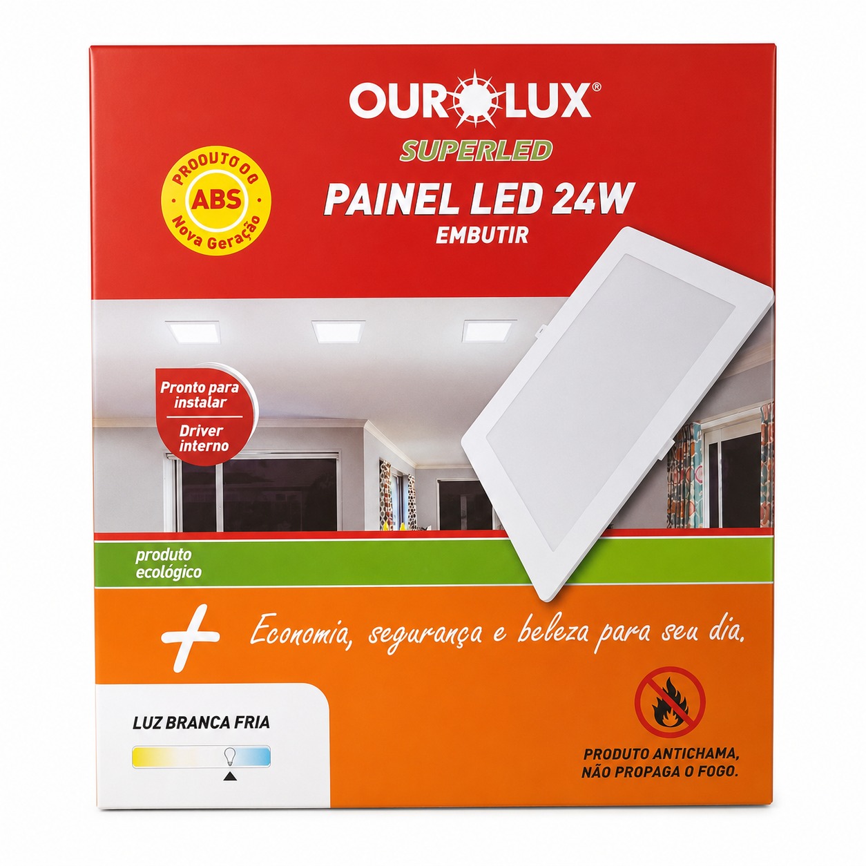 Painel LED de Embutir Ourolux SuperLED 24W Luz Branca Fria